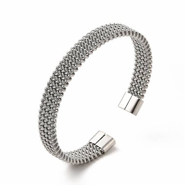Non-Tarnish 304 Stainless Steel Mesh Chains Shape Open Cuff Bangle for Women
