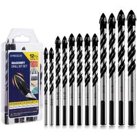 12-PCS Masonry Drill Bit Set & Concrete Drill Bit Set, 1/8 to 1/2 inch Professional Carbide Drill Bits Tip for Glass, Tile, B...