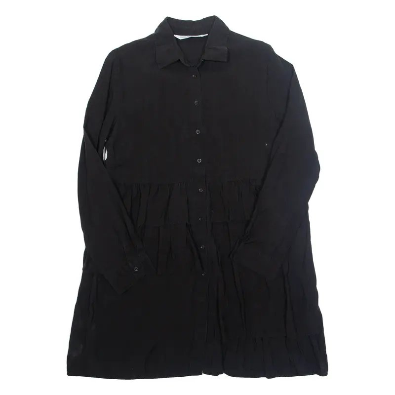 ZARA Womens Shirt Dress Black Long Sleeve Knee Length L