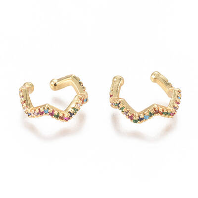 Golden Plated Brass Micro Pave Cubic Zirconia Cuff Earrings