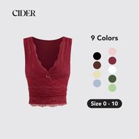 Cider Women's V-Neck Stretchy Lace Crop Tank Top with Bowknot, Spring Layering Camisoles, Y2K Stretch Fit Sleeveless Blouse, ...