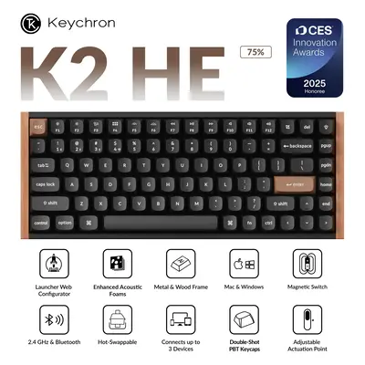 【CES Innovation Awards】Keychron K2 HE Wireless Magnetic Switch Custom Keyboard, Rapid Trigger, Gamepad Analog,Adjustable ...