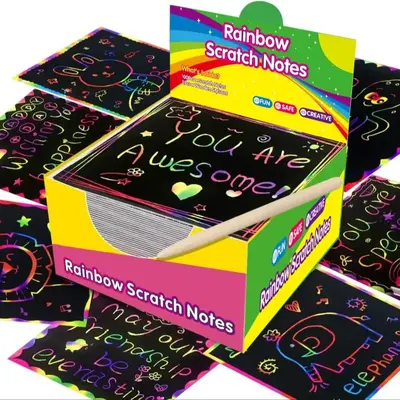 DIY Rainbow Magic Scratch Paper Art Set, 100pcs/box Scratch Paper with 2 Counts Wooden Pen, Creative DIY Scratch Painting Su...