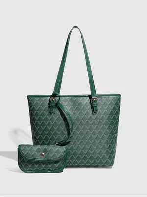 Women's Elegant Printed Tote Bag & Wristlet, Fashionable Large Capacity Handbag, Casual Trendy Versatile High-quality Daily C...