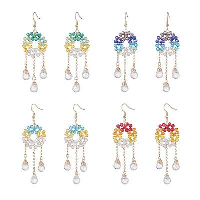 Glass Beaded Ring with Teardrop Dangle Earrings