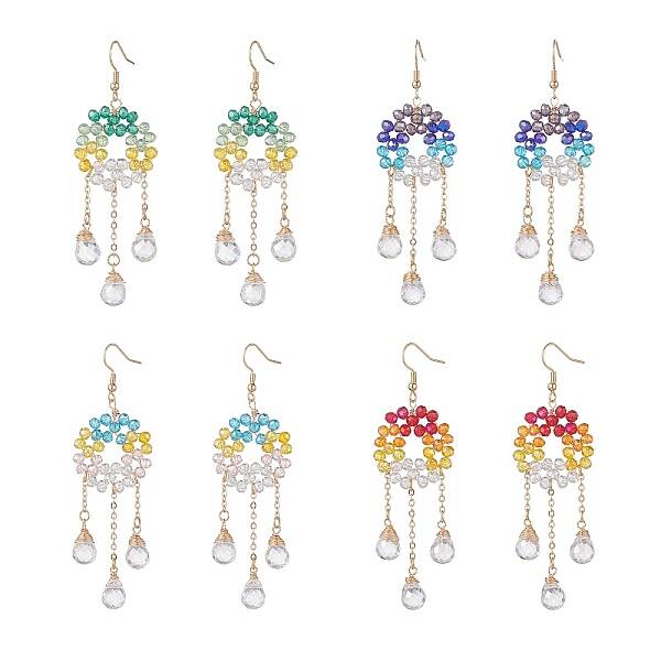 Glass Beaded Ring with Teardrop Dangle Earrings