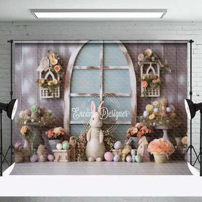 Rabbit Floral Egg Wood Wall Easter Photo Backdrop - Aperturee