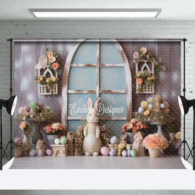 Rabbit Floral Egg Wood Wall Easter Photo Backdrop - Aperturee