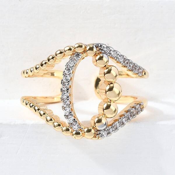 Brass Micro Pave Cubic Zirconia Adjustable Cuff Rings