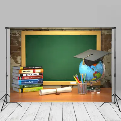 Book Globe Green Blackboard Back To School Backdrop - Aperturee