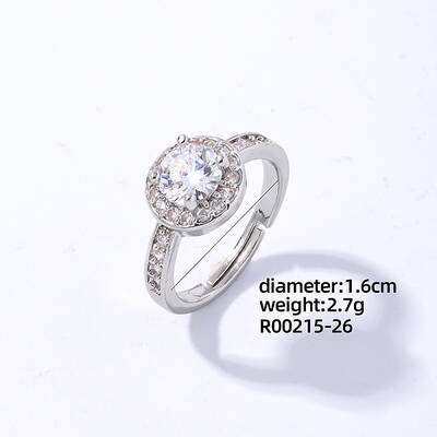 Flat Round Platinum Brass Adjustable Ring with Cubic Zirconia