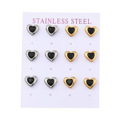 Ion Plating(IP) 304 Stainless Steel Heart Stud Earrings