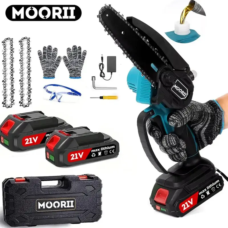 6-Inch Mini Cordless Chain Saw, 21V Battery Powered Handheld Electric Chain Saw with Automatic Lubrication System, Portable E...