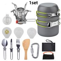 Outdoor Camping Cooking Set, 1 Set Stainless Steel Fork & Knife & Spoon & Plate & Stove & Storage Bag & Other Accessories, Ca...