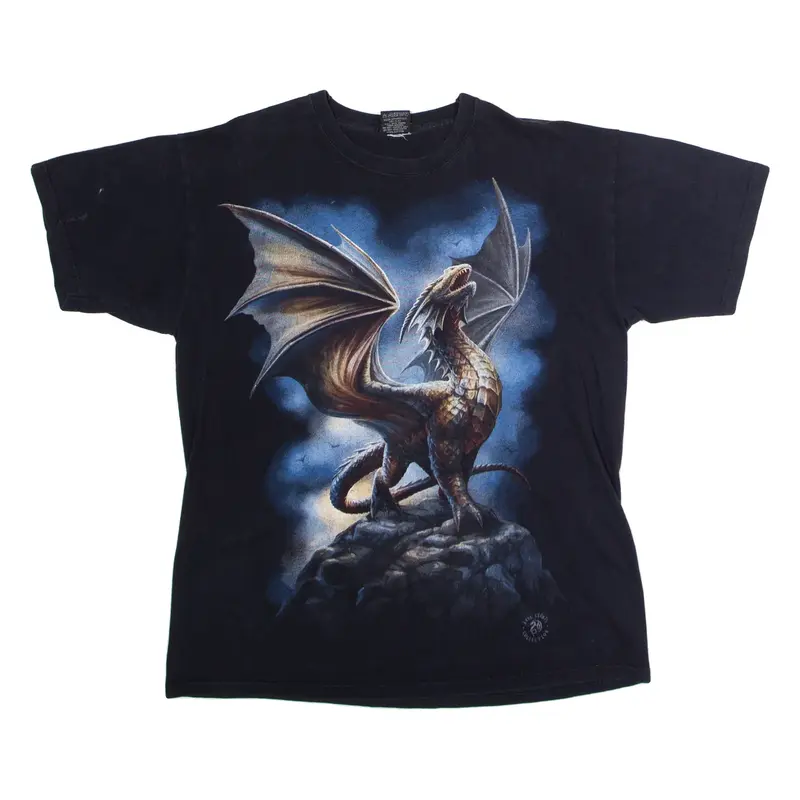 SPIRAL Dragon Mens T-Shirt Black Crew Neck L