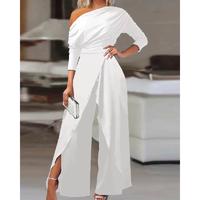 Plain Ruched Wrap Split Hem Jumpsuit for Women, Elegant Wide Leg Jumpsuit for Dating Daily Wear, Overalls for Women, Ladies ...