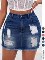 Women's Distressed Denim Skirt, Fashion Casual Slim Ripped Short Skirt for Daily Outdoor Wear, Micro Skirt, Ladies Bottoms fo...