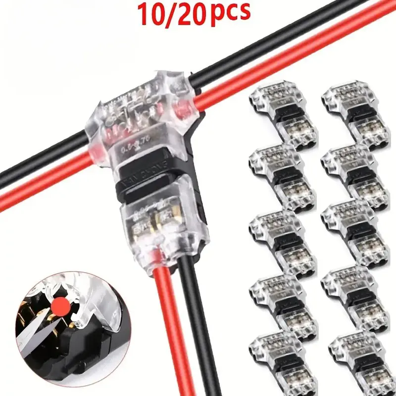 T-Tap Wire Connectors, 2-Pin Wire Splice Connectors for 24-20 AWG, Solderless No Stripping 3 Way Wire Connector for LED Str...