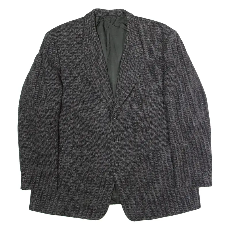 HARRIS TWEED Mens Blazer Jacket Grey Tweed Wool Herringbone 2XL