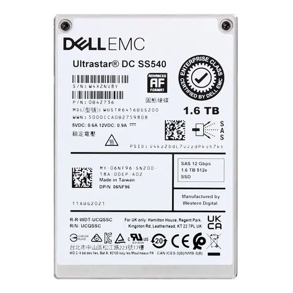 Dell 6NF96 | 1.6TB 2.5-inch 12GB/s SAS Triple-Level Cell Mixed-Use (512e) Hot-Pluggable Solid State Drive for PowerEdge G14 -...