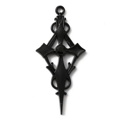 Jet Rhinestone Cross Pendatn with Black Enamel