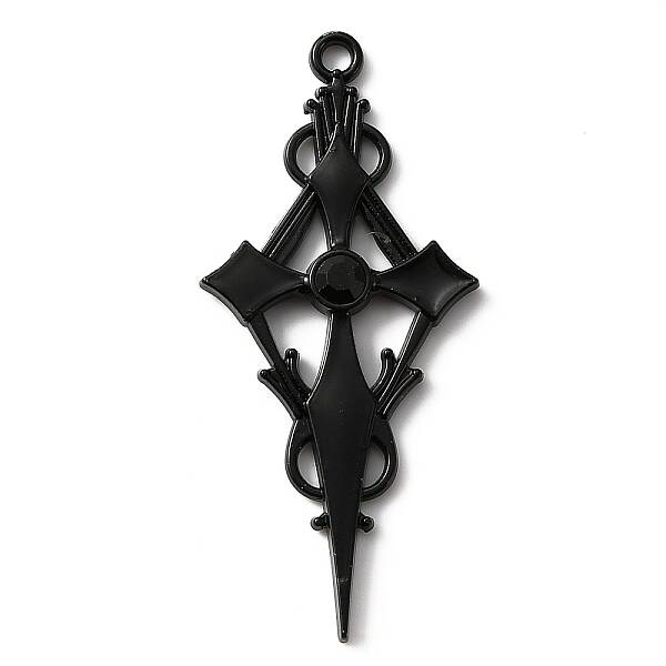 Jet Rhinestone Cross Pendatn with Black Enamel