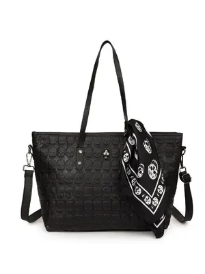 Women's Street Trend Skull Engraved Tote Bag, Trendy Large Capacity Vintage Tote Bag, Chic All-match Shoulder Bag for Daily &...