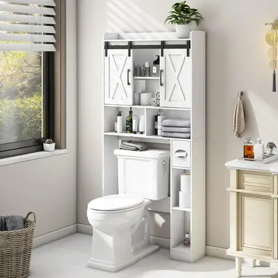 Vabches Over The Toilet Storage Cabinet, Farmhouse Storage Cabinet Over Toilet with Sliding Doors,Home Space-Saving Toilet ...