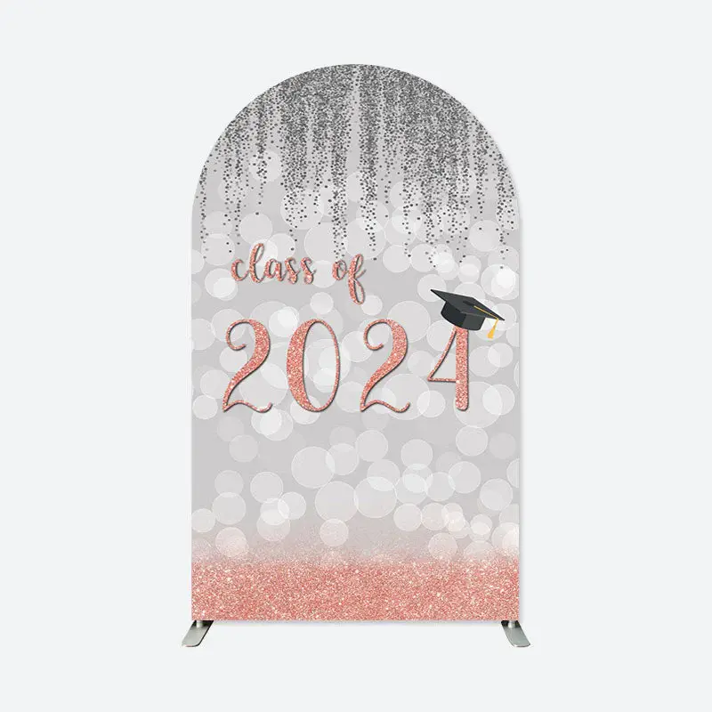 Aperturee Rose Pink Silver Class 2024 Grad Party Arch Backdrop | Custom Chiara Arched Covers | Custom Arched Wall Covers | We...