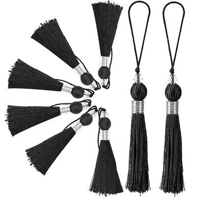 GORGECRAFT 8PCS Large Tassel Key Colorful Handmade Silky Floss Tiny Craft Tassels with Plastic Beads for DIY Craft Accessory ...