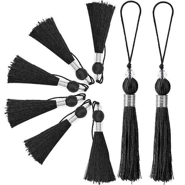 GORGECRAFT 8PCS Large Tassel Key Colorful Handmade Silky Floss Tiny Craft Tassels with Plastic Beads for DIY Craft Accessory ...