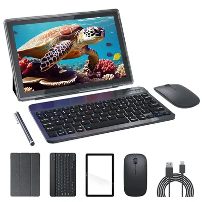 10.1 Inch Tablet Android with Keyboard, Wireless 2 in 1 Tablet PC Gadgets, Quad-Core 2.0G Tablet with Mouse & Charging Cable,...