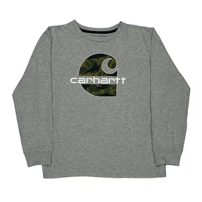 Age 12-13 Carhartt Graphic Long Sleeve T-Shirt - Large Grey Cotton