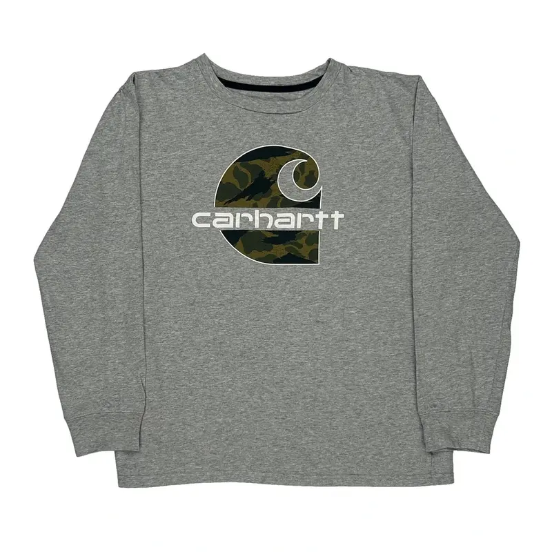Age 12-13 Carhartt Graphic Long Sleeve T-Shirt - Large Grey Cotton