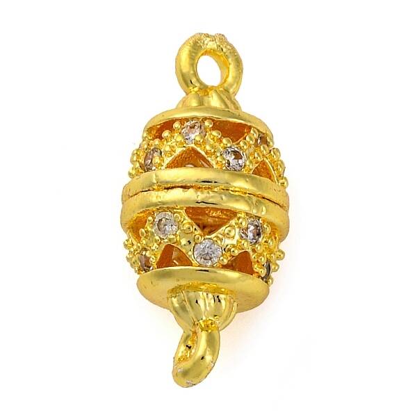 Brass Micro Pave Clear Cubic Zirconia Hollow Oval Connector Charms