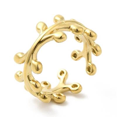 304 Stainless Steel Leafy Branch Open Cuff Ring for Women