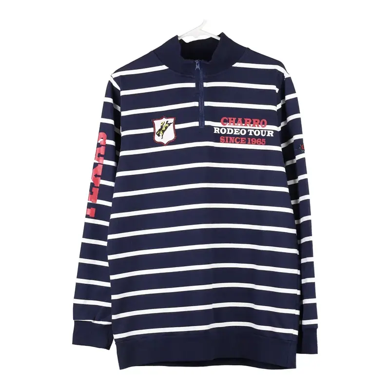 Charro Striped 1/4 Zip - Large Navy Cotton