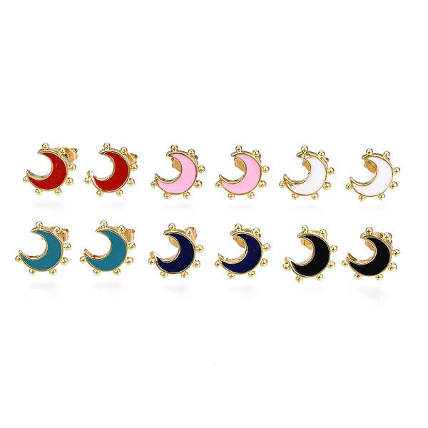 Brass Enamel Stud Earrings