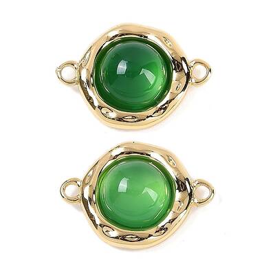 Brass Pave Natural Green Onyx Agate(Dyed & Heated) Flat Round Links Connector Charms