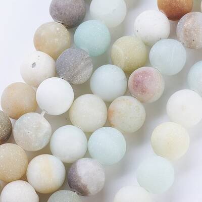 Frosted Natural Flower Amazonite Round Bead Strands