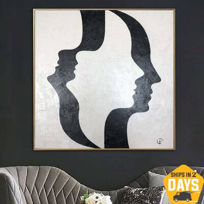 Black And White Absctract Painting On Canvas Fashion Art Unique Original Black And White Large Abstract Face Wall Art | OPTIC...