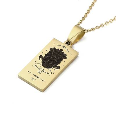 304 Stainless Steel Black Enamel Rectangle with Constellation Pendant Necklaces