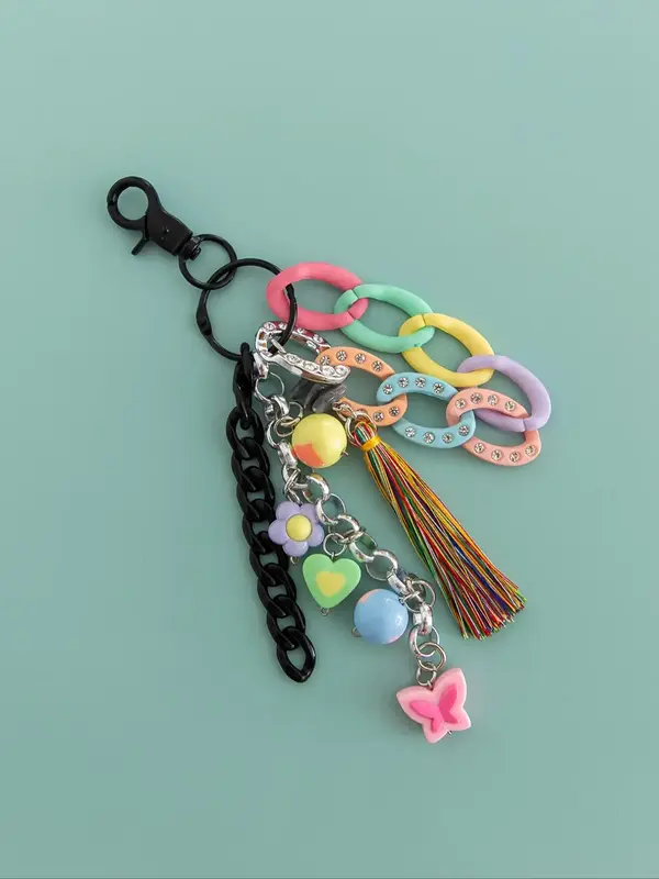 Cute Flower & Heart & Tassel & Chain Design Keychain, Fashionable Phone Lanyard, Anti-lost Phone Strap for Women & Girls, Mob...
