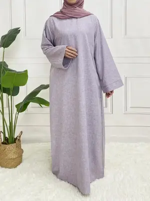 Women's Solid Belted Pocket Kaftan Dress, Casual Long Sleeve Round Neck Maxi Dress for Daily Wear, Ladies Islamic Clothing fo...