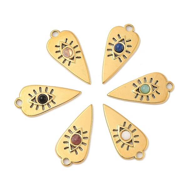304 Stainless Steel Pave Natural Mixed Stone Pendants