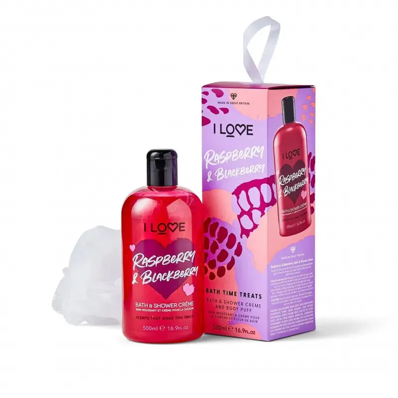 Set I Love: Raspberry and Blackberry Moisturizing Shower Gel for All Skin Types 500 ml + Body Sponge