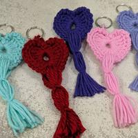 Homemade Domestic Violence Awareness Crochet Heart Keychain - Heart Design with Tassel Attachment