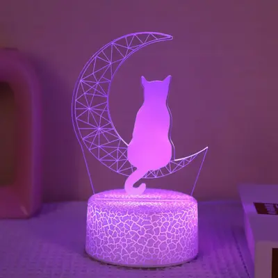 Moonlight Cat Creative LED Night Light, Touch Color Changing Lamp for Kids Bedroom Decor, USB Desktop Lamp with Crack Pattern...