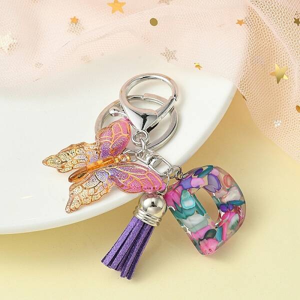 Resin Letter & Acrylic Butterfly Charms Keychain