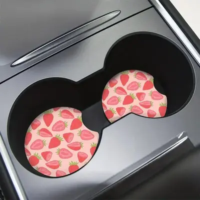 Car Coaster, 2 Counts Strawberry Pattern Non-slip Car Cup Mat, Car Interior Decoration